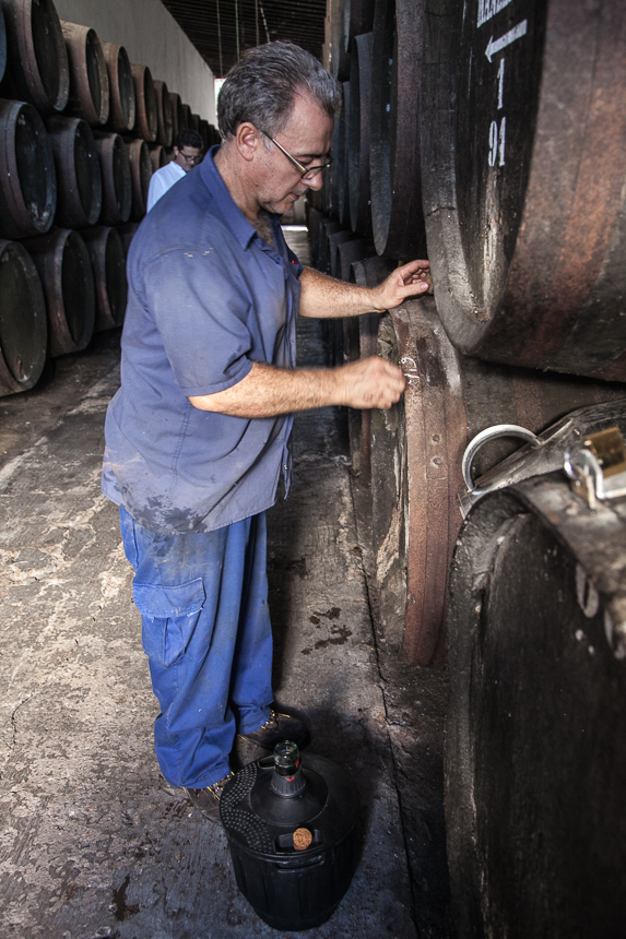 Mixing and blending and testing. Bodegas Baron, Sanlucar de Barrameda