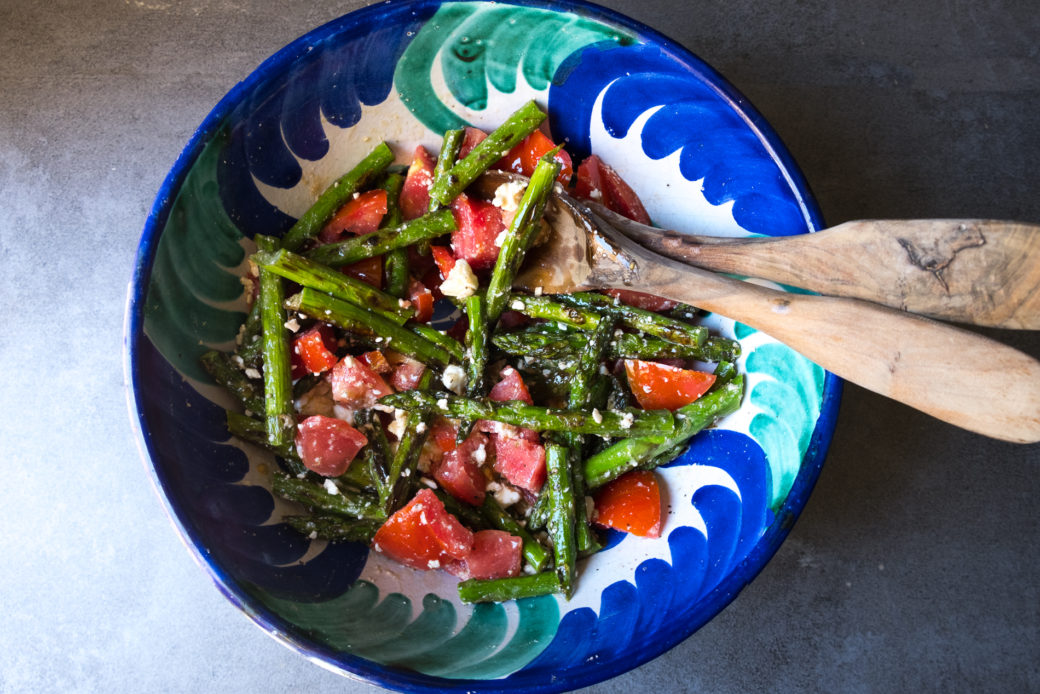 Asparagus and feta and tomato salad
