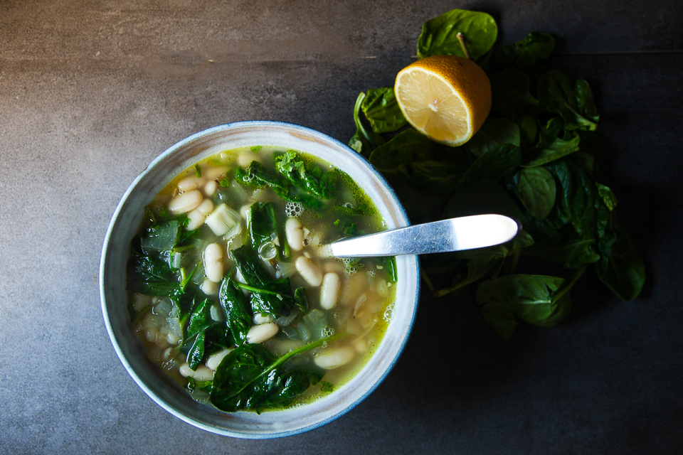white bean, spinach and lemon soup
