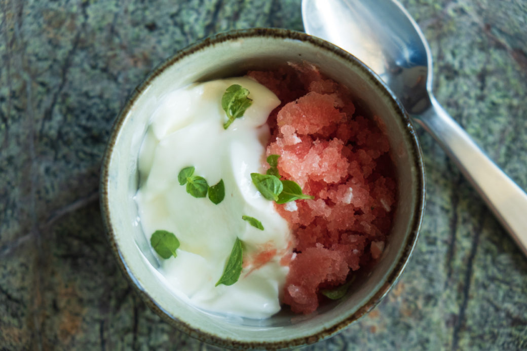 watermelon granita with Greek yoghurt