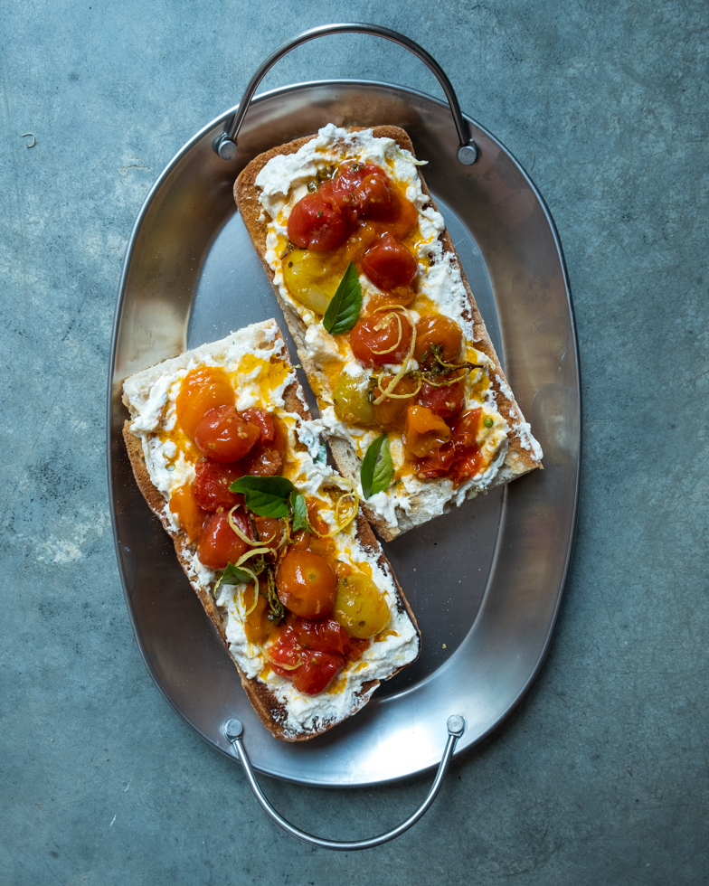 Confit tomatoes and ricotta